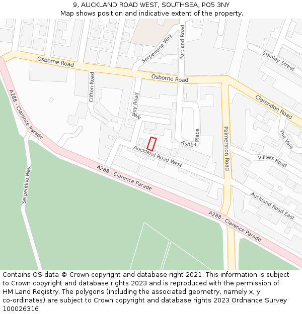 9, AUCKLAND ROAD WEST, SOUTHSEA, PO5 3NY: Location map and indicative extent of plot