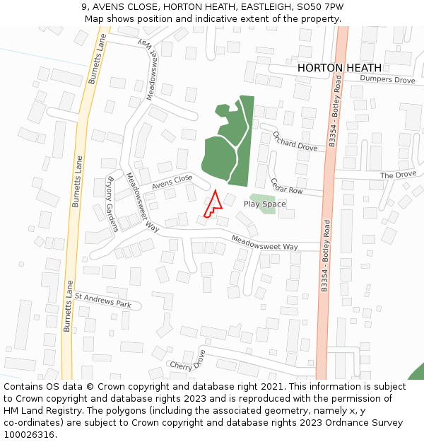 9, AVENS CLOSE, HORTON HEATH, EASTLEIGH, SO50 7PW: Location map and indicative extent of plot