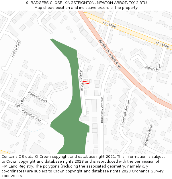 9, BADGERS CLOSE, KINGSTEIGNTON, NEWTON ABBOT, TQ12 3TU: Location map and indicative extent of plot