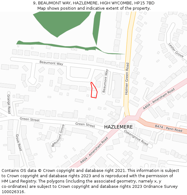 9, BEAUMONT WAY, HAZLEMERE, HIGH WYCOMBE, HP15 7BD: Location map and indicative extent of plot