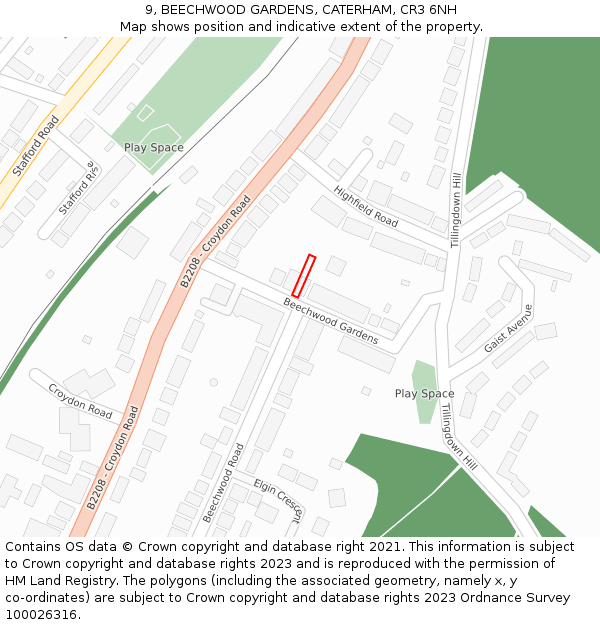 9, BEECHWOOD GARDENS, CATERHAM, CR3 6NH: Location map and indicative extent of plot