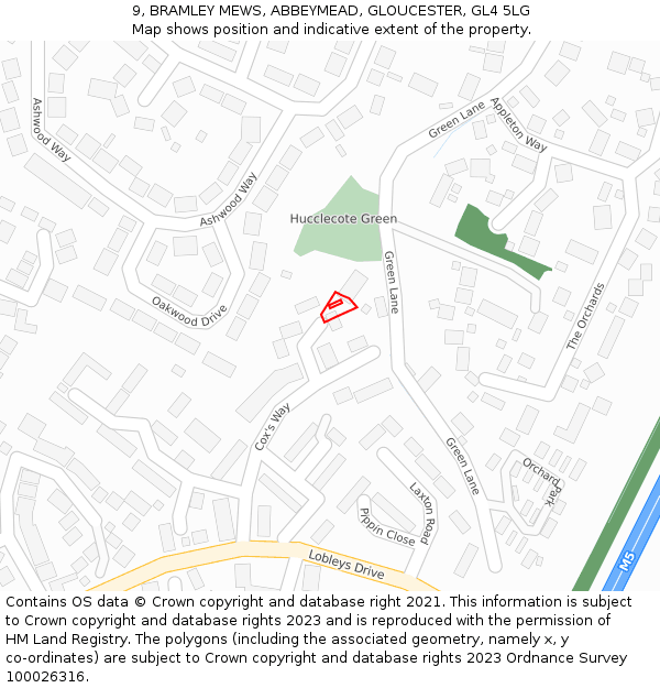 9, BRAMLEY MEWS, ABBEYMEAD, GLOUCESTER, GL4 5LG: Location map and indicative extent of plot