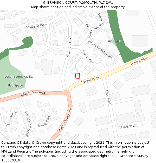 9, BRANSON COURT, PLYMOUTH, PL7 2WU: Location map and indicative extent of plot