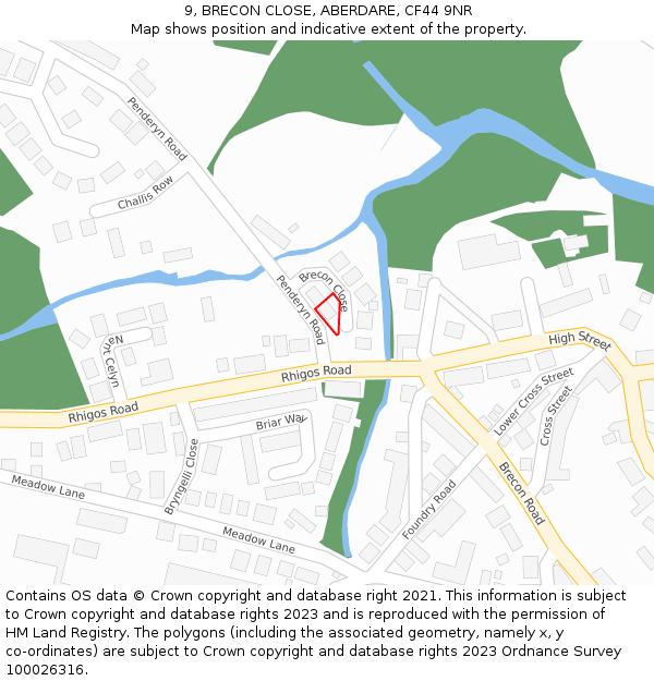 9, BRECON CLOSE, ABERDARE, CF44 9NR: Location map and indicative extent of plot