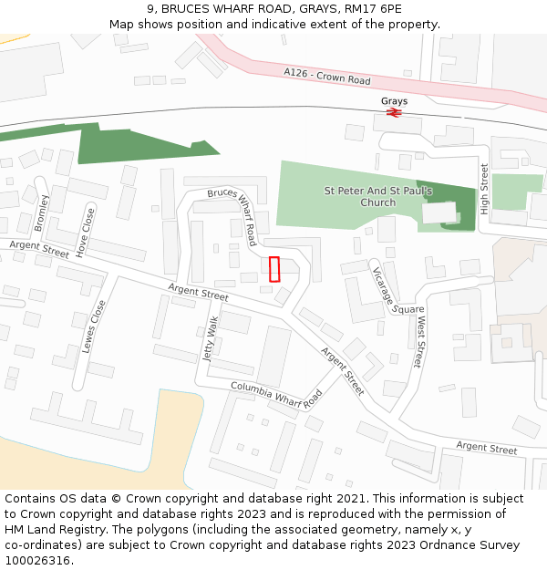 9, BRUCES WHARF ROAD, GRAYS, RM17 6PE: Location map and indicative extent of plot