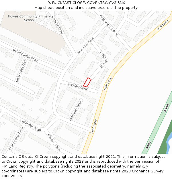 9, BUCKFAST CLOSE, COVENTRY, CV3 5NX: Location map and indicative extent of plot