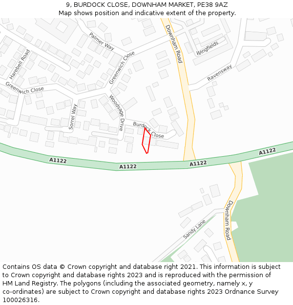 9, BURDOCK CLOSE, DOWNHAM MARKET, PE38 9AZ: Location map and indicative extent of plot