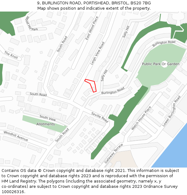 9, BURLINGTON ROAD, PORTISHEAD, BRISTOL, BS20 7BG: Location map and indicative extent of plot