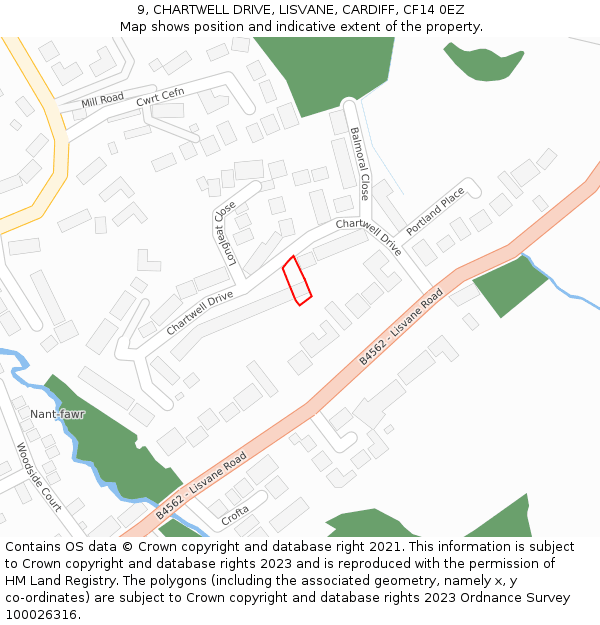 9, CHARTWELL DRIVE, LISVANE, CARDIFF, CF14 0EZ: Location map and indicative extent of plot