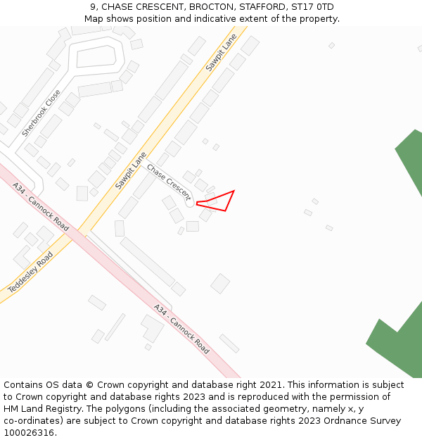 9, CHASE CRESCENT, BROCTON, STAFFORD, ST17 0TD: Location map and indicative extent of plot