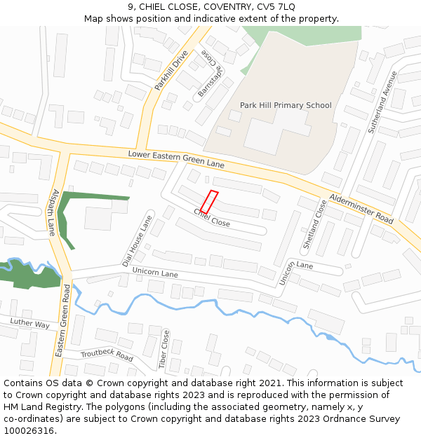 9, CHIEL CLOSE, COVENTRY, CV5 7LQ: Location map and indicative extent of plot