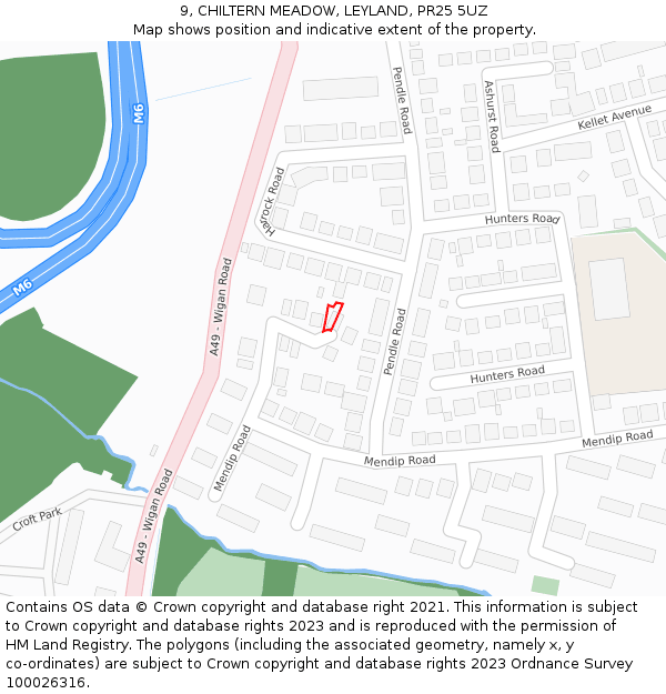 9, CHILTERN MEADOW, LEYLAND, PR25 5UZ: Location map and indicative extent of plot