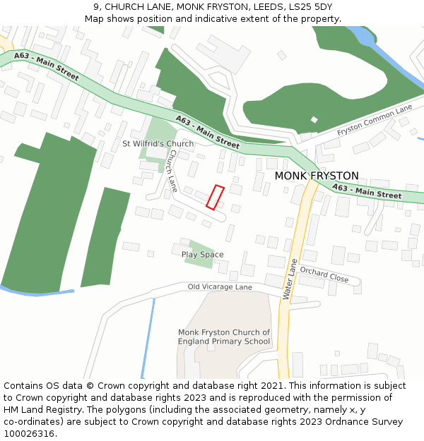 9, CHURCH LANE, MONK FRYSTON, LEEDS, LS25 5DY: Location map and indicative extent of plot