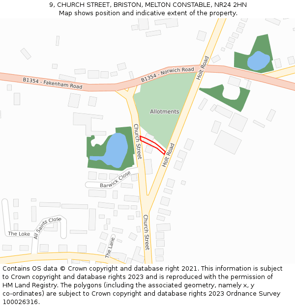 9, CHURCH STREET, BRISTON, MELTON CONSTABLE, NR24 2HN: Location map and indicative extent of plot