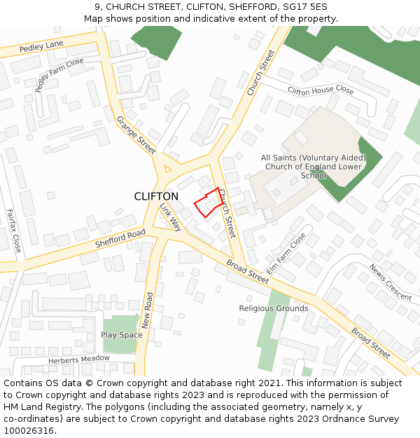 9, CHURCH STREET, CLIFTON, SHEFFORD, SG17 5ES: Location map and indicative extent of plot