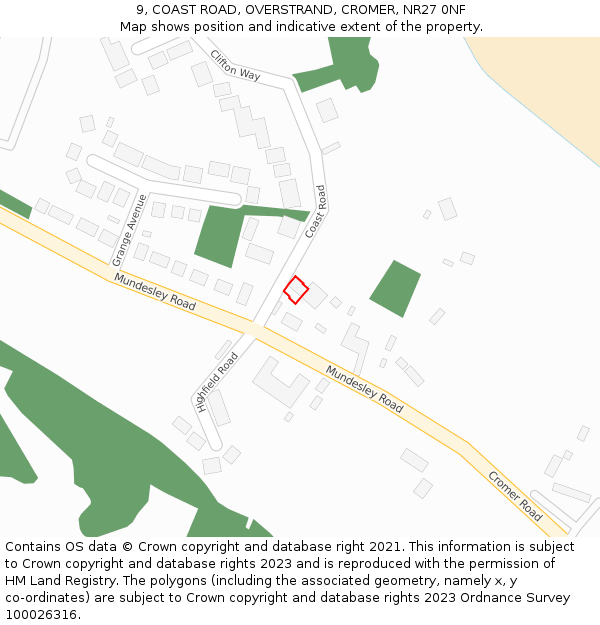 9, COAST ROAD, OVERSTRAND, CROMER, NR27 0NF: Location map and indicative extent of plot