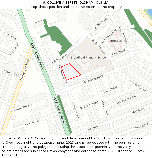 9, COLUMBIA STREET, OLDHAM, OL8 1LN: Location map and indicative extent of plot