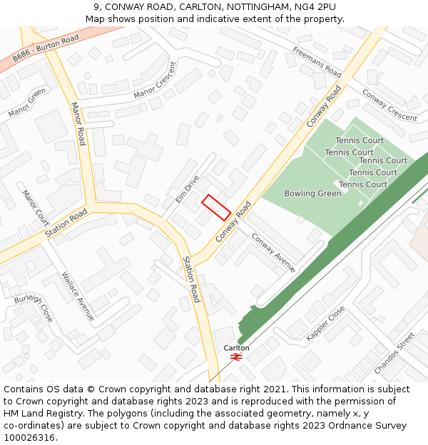 9, CONWAY ROAD, CARLTON, NOTTINGHAM, NG4 2PU: Location map and indicative extent of plot