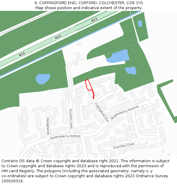 9, COPPINGFORD END, COPFORD, COLCHESTER, CO6 1YG: Location map and indicative extent of plot