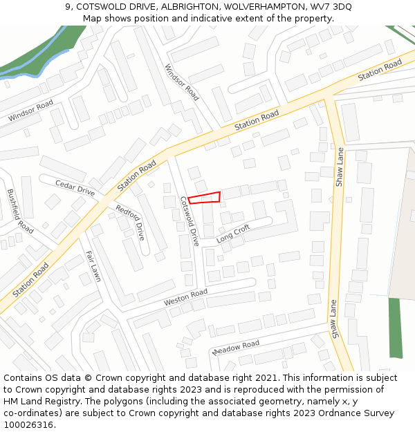 9, COTSWOLD DRIVE, ALBRIGHTON, WOLVERHAMPTON, WV7 3DQ: Location map and indicative extent of plot