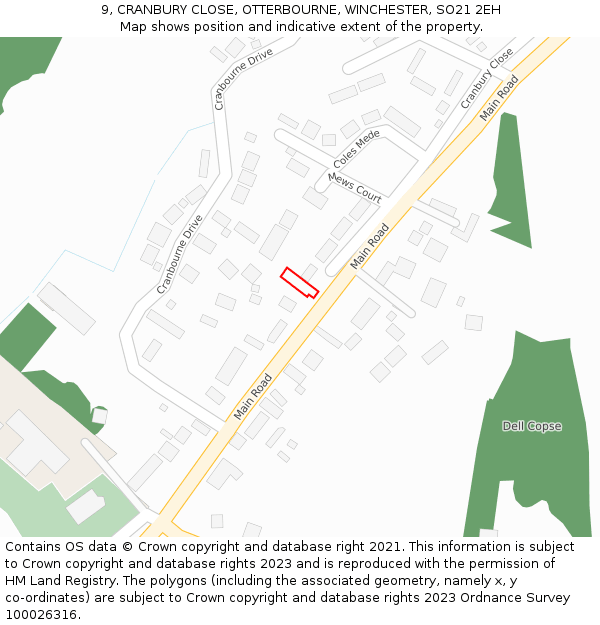 9, CRANBURY CLOSE, OTTERBOURNE, WINCHESTER, SO21 2EH: Location map and indicative extent of plot