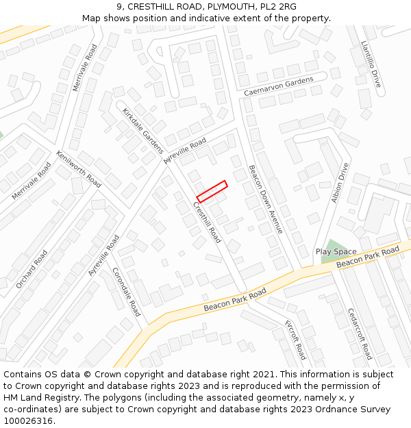 9, CRESTHILL ROAD, PLYMOUTH, PL2 2RG: Location map and indicative extent of plot