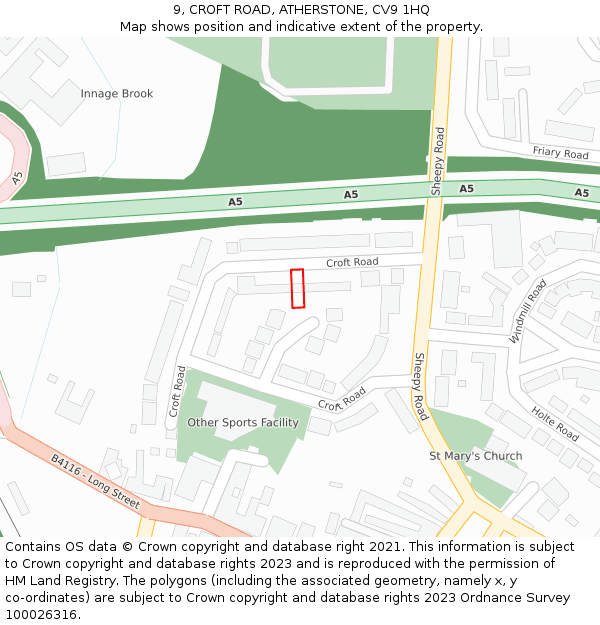 9, CROFT ROAD, ATHERSTONE, CV9 1HQ: Location map and indicative extent of plot