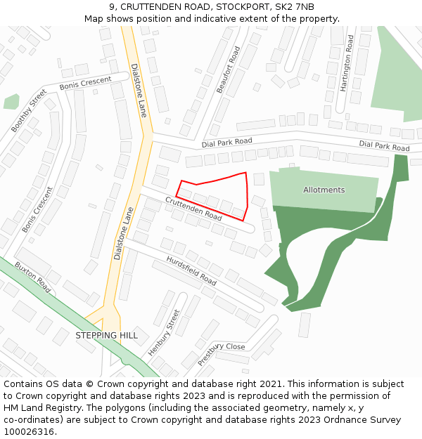 9, CRUTTENDEN ROAD, STOCKPORT, SK2 7NB: Location map and indicative extent of plot