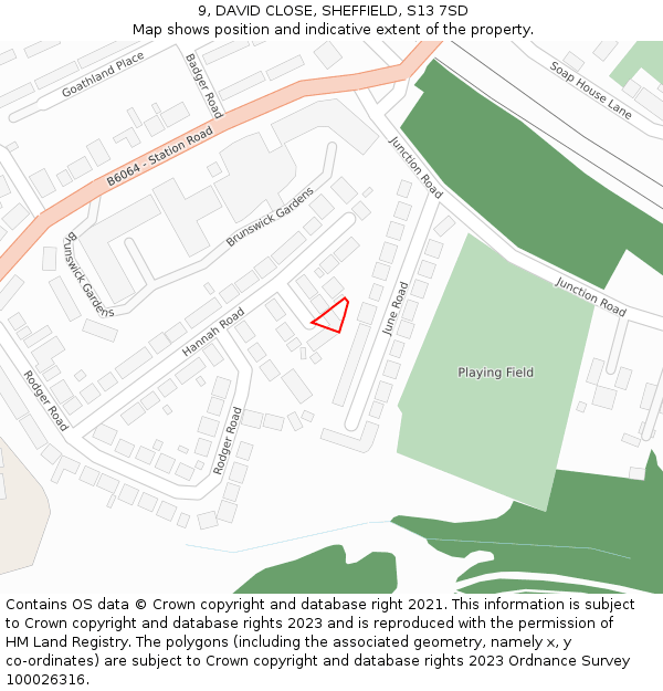 9, DAVID CLOSE, SHEFFIELD, S13 7SD: Location map and indicative extent of plot