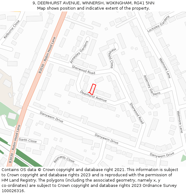 9, DEERHURST AVENUE, WINNERSH, WOKINGHAM, RG41 5NN: Location map and indicative extent of plot