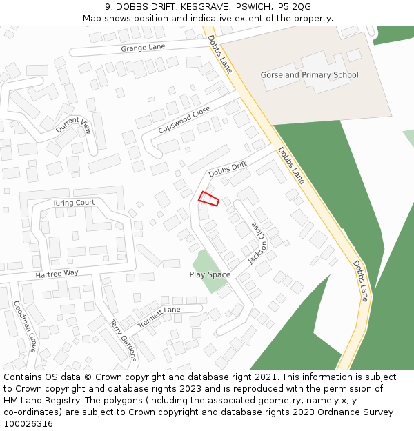 9, DOBBS DRIFT, KESGRAVE, IPSWICH, IP5 2QG: Location map and indicative extent of plot