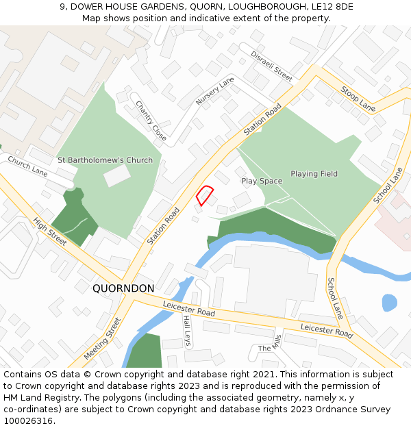 9, DOWER HOUSE GARDENS, QUORN, LOUGHBOROUGH, LE12 8DE: Location map and indicative extent of plot