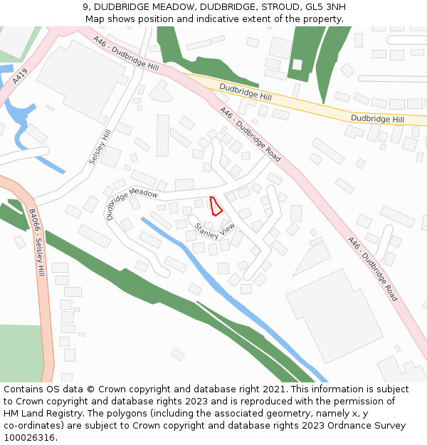 9, DUDBRIDGE MEADOW, DUDBRIDGE, STROUD, GL5 3NH: Location map and indicative extent of plot