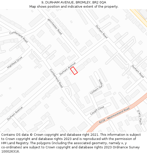 9, DURHAM AVENUE, BROMLEY, BR2 0QA: Location map and indicative extent of plot