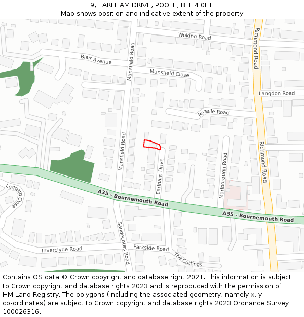 9, EARLHAM DRIVE, POOLE, BH14 0HH: Location map and indicative extent of plot