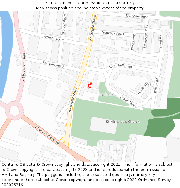 9, EDEN PLACE, GREAT YARMOUTH, NR30 1BQ: Location map and indicative extent of plot