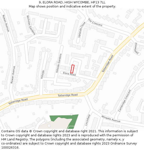 9, ELORA ROAD, HIGH WYCOMBE, HP13 7LL: Location map and indicative extent of plot