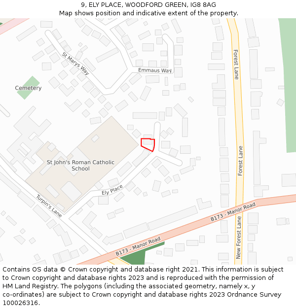 9, ELY PLACE, WOODFORD GREEN, IG8 8AG: Location map and indicative extent of plot