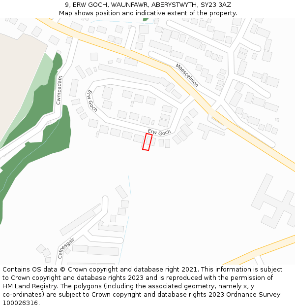 9, ERW GOCH, WAUNFAWR, ABERYSTWYTH, SY23 3AZ: Location map and indicative extent of plot