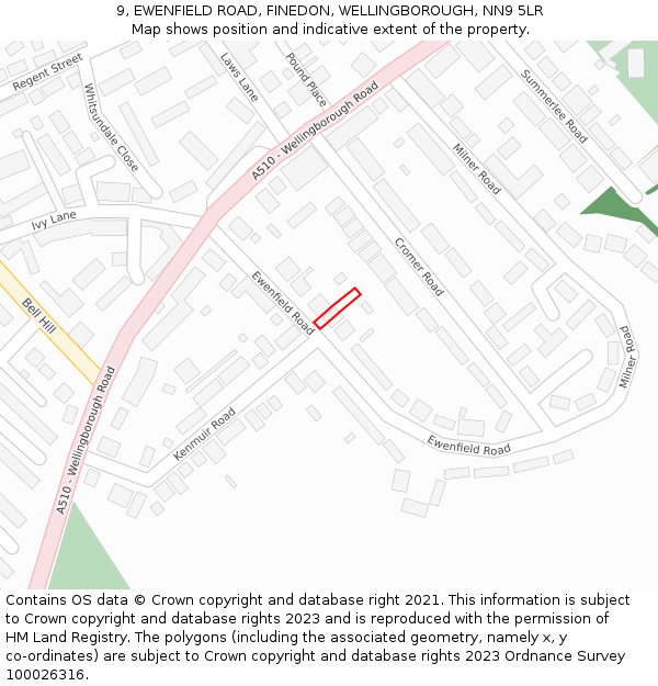 9, EWENFIELD ROAD, FINEDON, WELLINGBOROUGH, NN9 5LR: Location map and indicative extent of plot