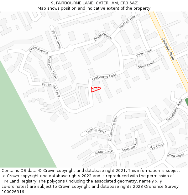 9, FAIRBOURNE LANE, CATERHAM, CR3 5AZ: Location map and indicative extent of plot