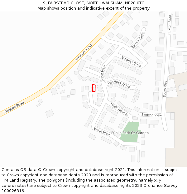 9, FAIRSTEAD CLOSE, NORTH WALSHAM, NR28 0TG: Location map and indicative extent of plot