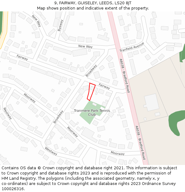 9, FAIRWAY, GUISELEY, LEEDS, LS20 8JT: Location map and indicative extent of plot