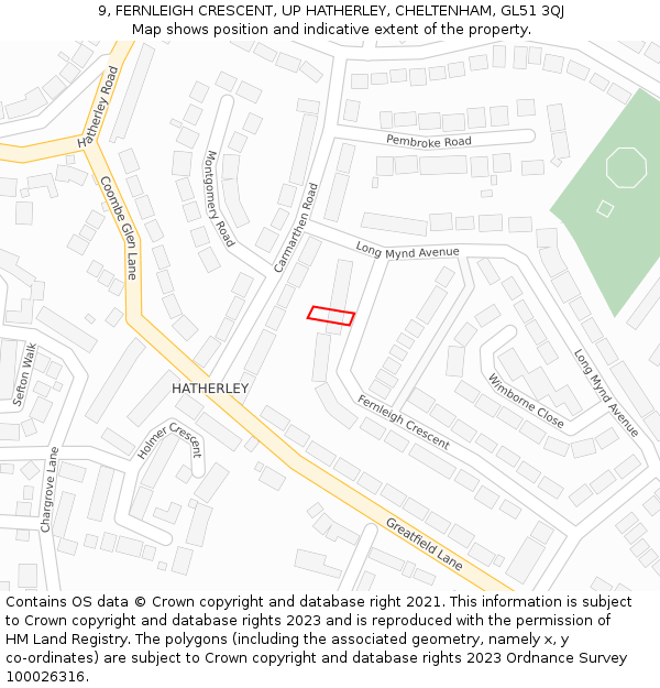 9, FERNLEIGH CRESCENT, UP HATHERLEY, CHELTENHAM, GL51 3QJ: Location map and indicative extent of plot