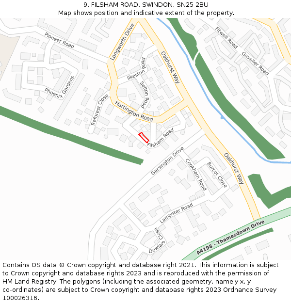 9, FILSHAM ROAD, SWINDON, SN25 2BU: Location map and indicative extent of plot