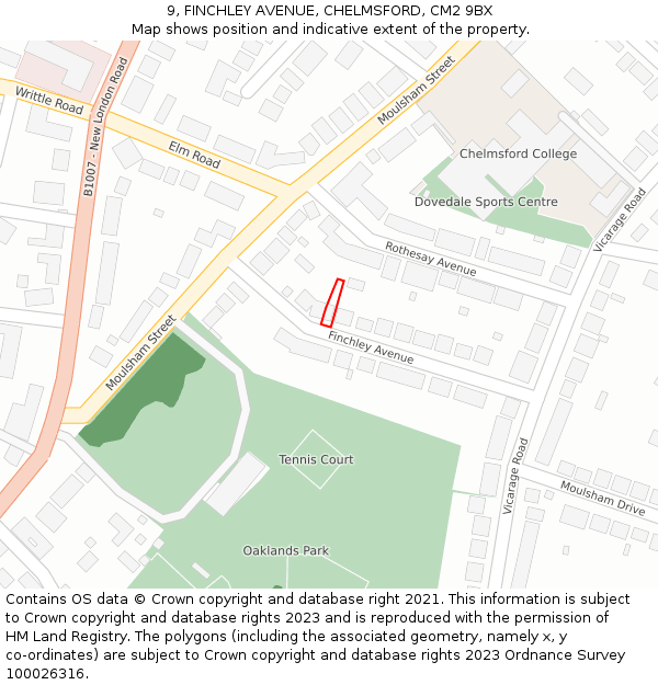 9, FINCHLEY AVENUE, CHELMSFORD, CM2 9BX: Location map and indicative extent of plot