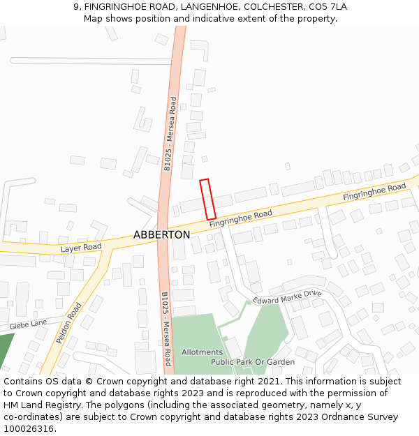 9, FINGRINGHOE ROAD, LANGENHOE, COLCHESTER, CO5 7LA: Location map and indicative extent of plot