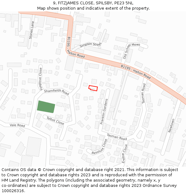 9, FITZJAMES CLOSE, SPILSBY, PE23 5NL: Location map and indicative extent of plot