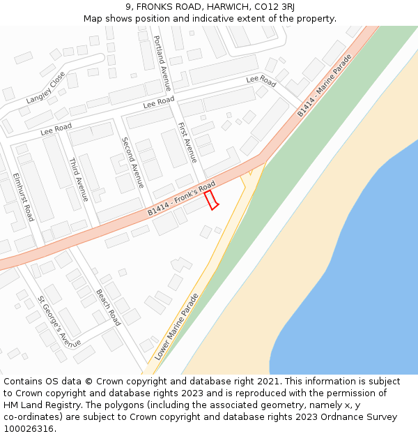 9, FRONKS ROAD, HARWICH, CO12 3RJ: Location map and indicative extent of plot