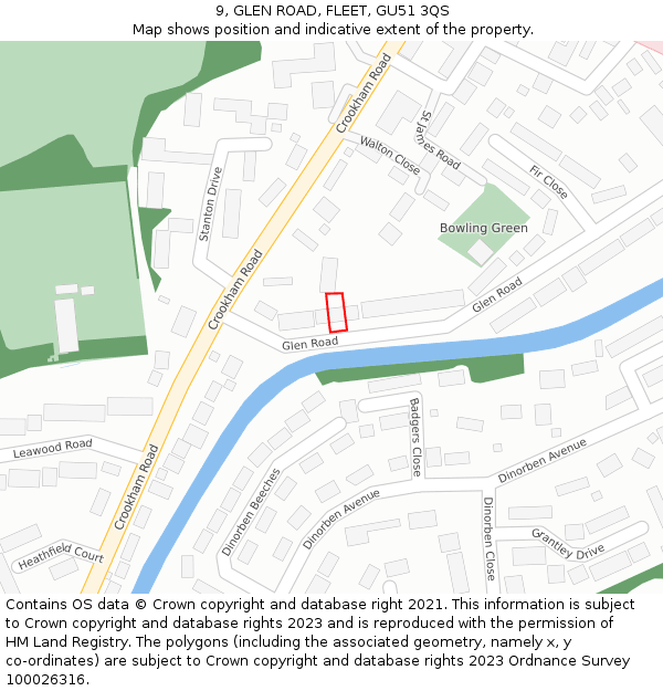 9, GLEN ROAD, FLEET, GU51 3QS: Location map and indicative extent of plot